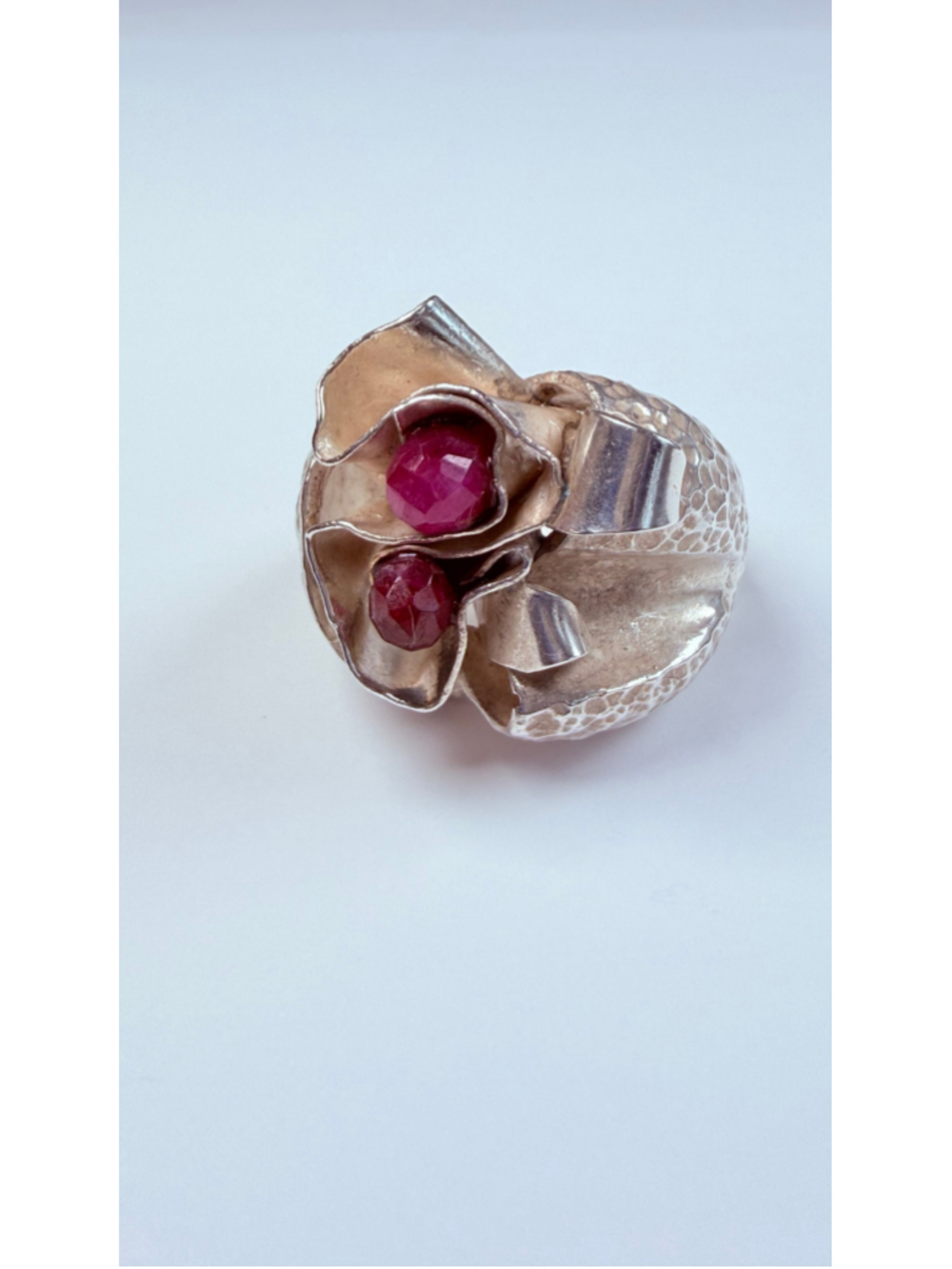 Modernist Artisan Ruby Origami Abstract 925 Sterling Silver Brutalist VTG Ring